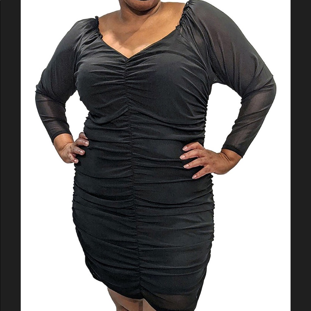 Trendy Plus Size Ruched Mesh Bodycon dress